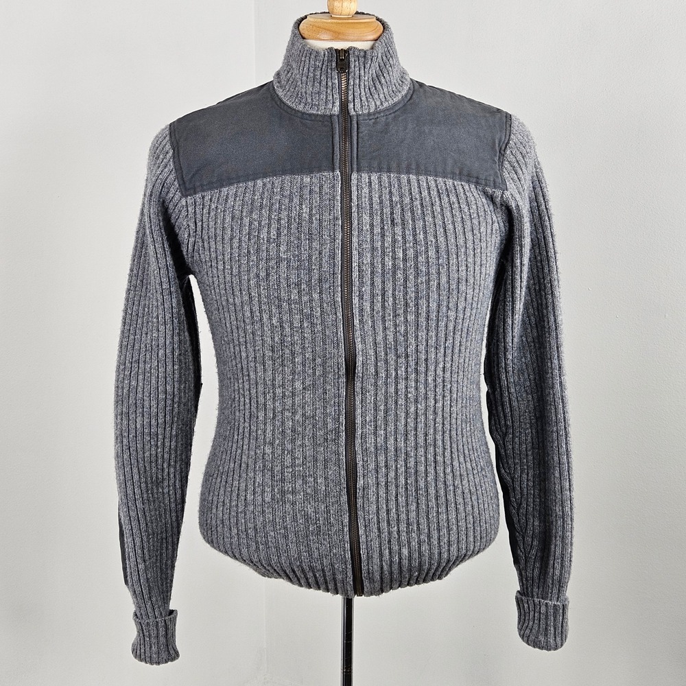 LL Bean Commando Sweater Mens M Gray Heather Merino Lambswool Full Zip Ribbed